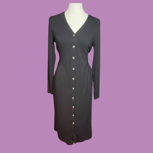 Banana Republic Black Button Front Sweater Dress Medium - Picture 1 of 11